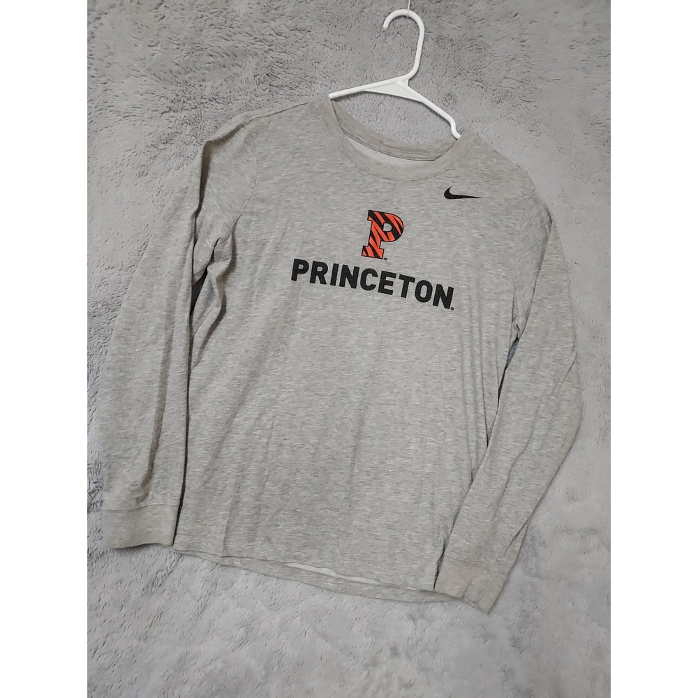 Princeton Tiger Shirt Womens Medium Nike Dri Fit NCAA Long Sleeve Gray Crew Neck